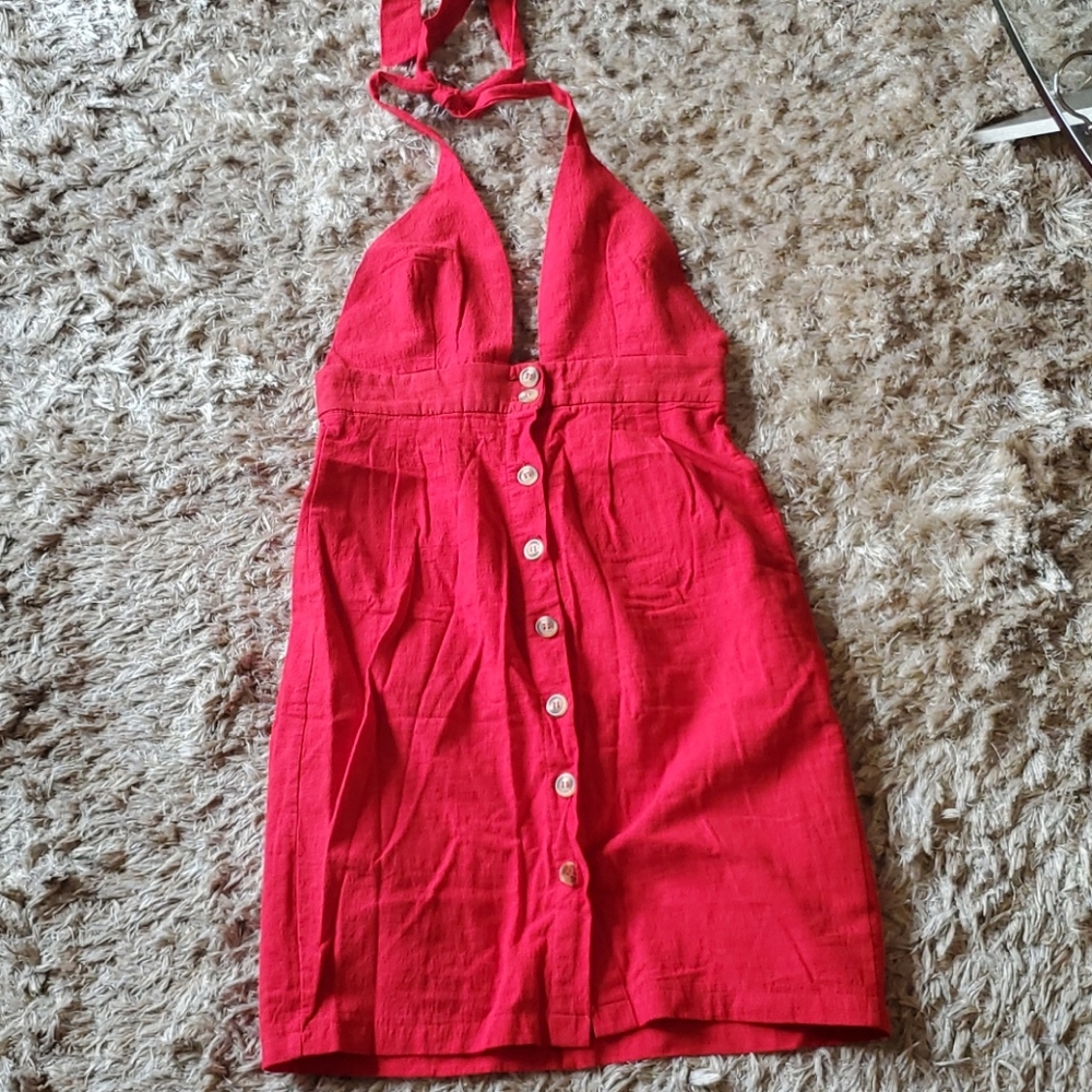 Red Halter Summer Dress - Picture 5 of 7